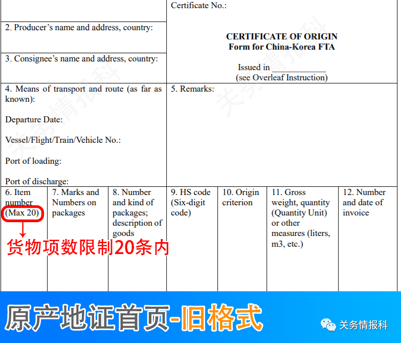中韩自贸协定进出口货物原产地证书取缔商品项数限度